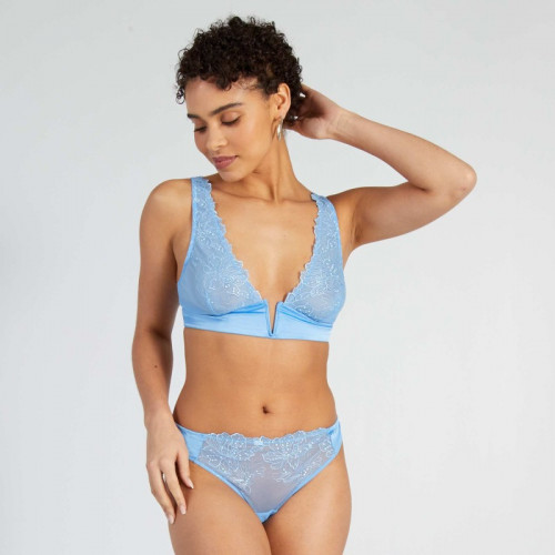 Soutien-gorge triangle tulle et microfibre satinée - Bleu