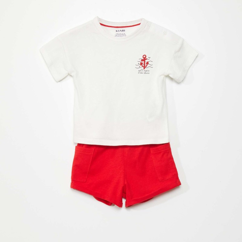 Ensemble t-shirt + short - 2 pièces - Rouge/blanc