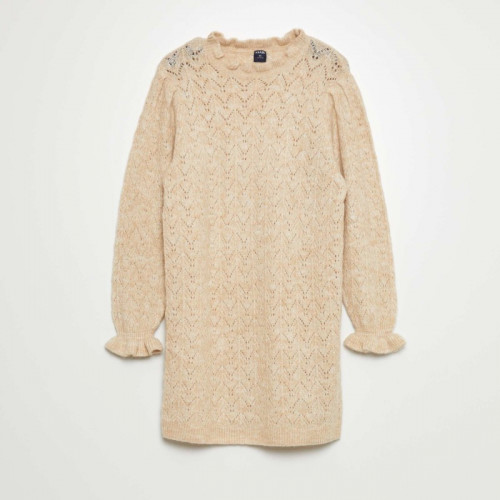 Robe pull maille ajourée - Beige