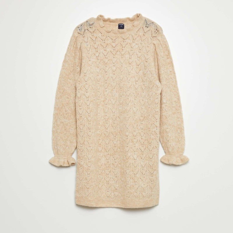 Robe pull maille ajourée - Beige