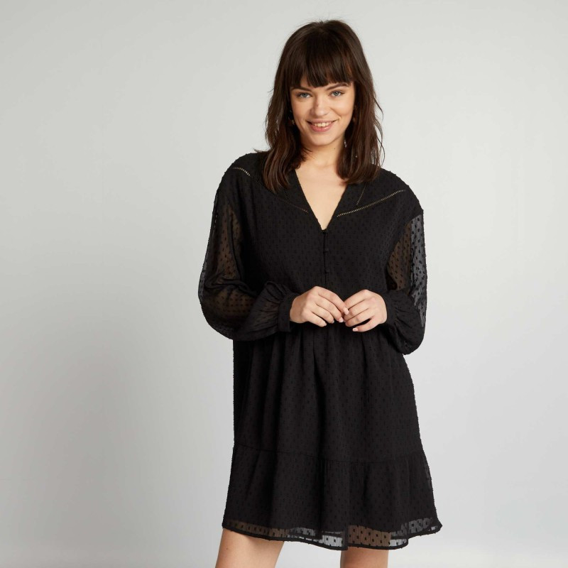 Robe en voile 'plumetis' - Noir