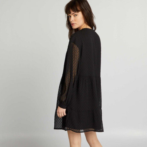 Robe en voile 'plumetis' - Noir