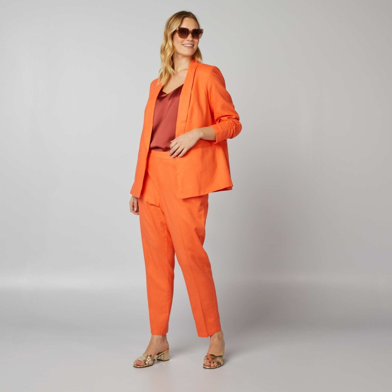 Veste de tailleur à col droit avec lin - Orange