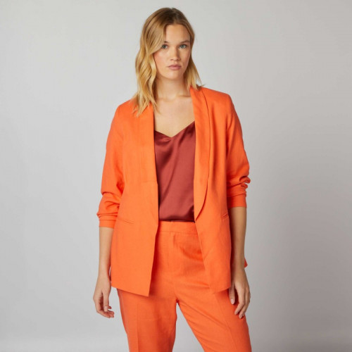 Veste de tailleur à col droit avec lin - Orange