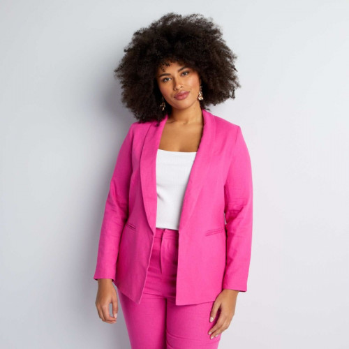 Veste de tailleur à col droit avec lin - Rose