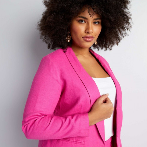 Veste de tailleur à col droit avec lin - Rose