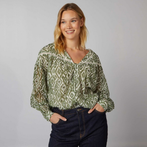 Blouse col V à plumetis - Kaki