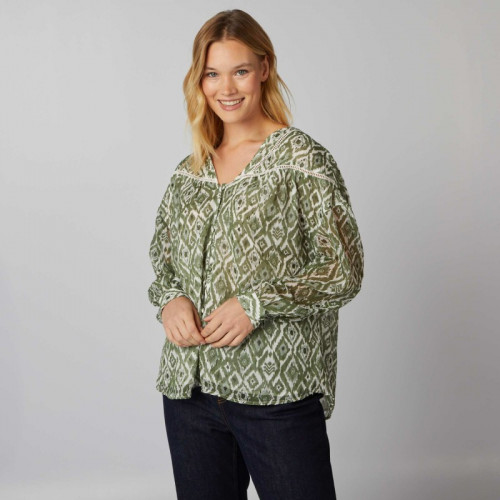 Blouse col V à plumetis - Kaki