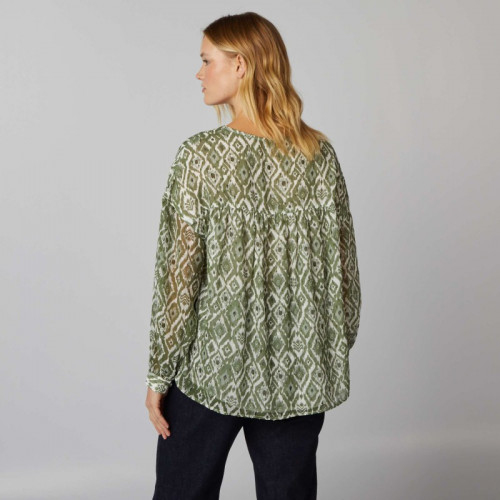 Blouse col V à plumetis - Kaki