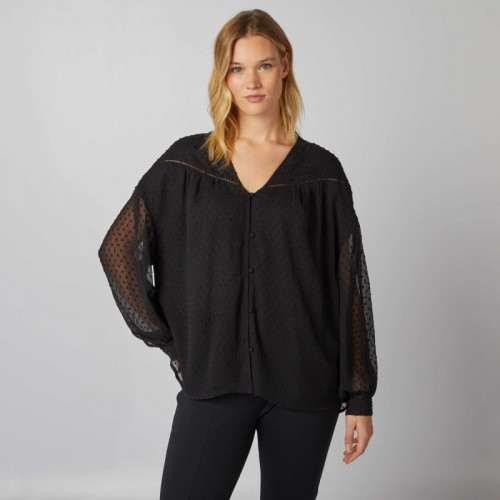 Blouse col V à plumetis - Noir