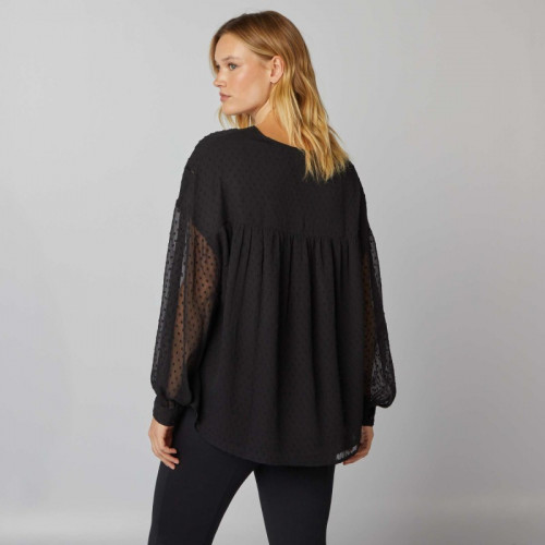 Blouse col V à plumetis - Noir