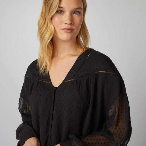 Blouse col V à plumetis - Noir