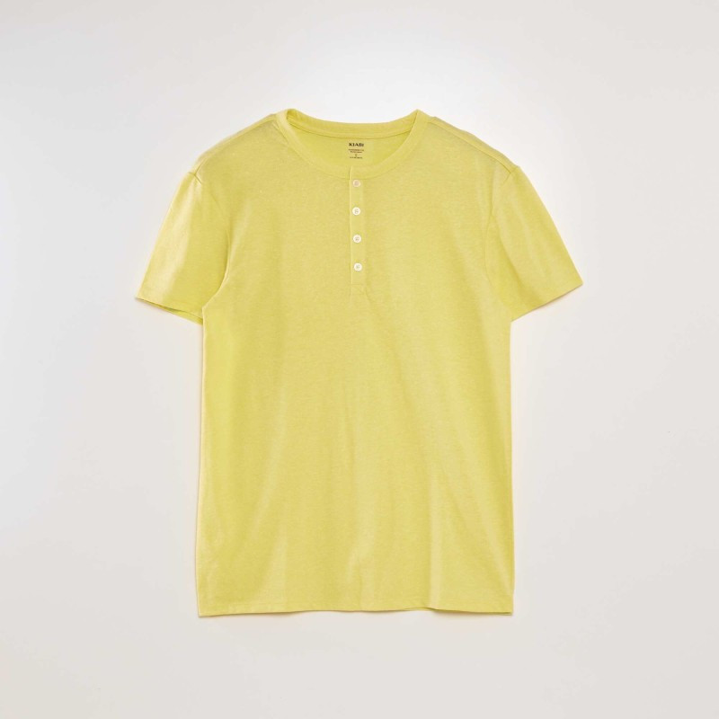 Tee-shirt maille moulinée col tunisien - Jaune