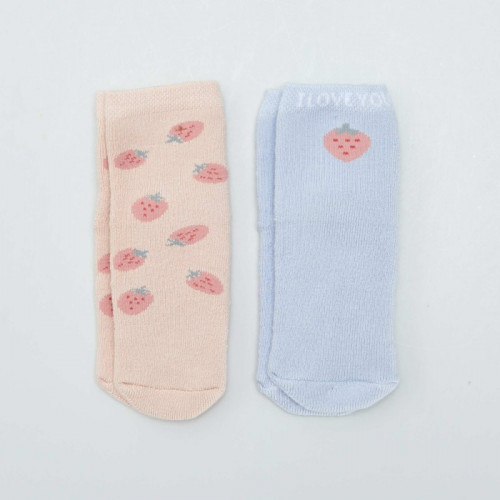 Lot 2 chaussettes antidérapantes - Rose/bleu