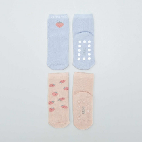 Lot 2 chaussettes antidérapantes - Rose/bleu