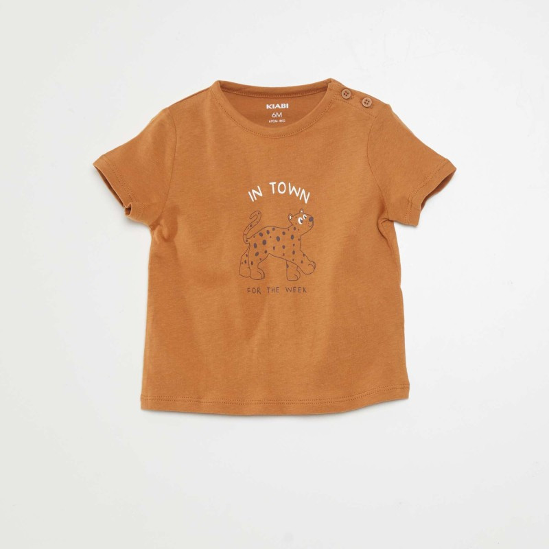 T-shirt manches courtes imprimé - Marron