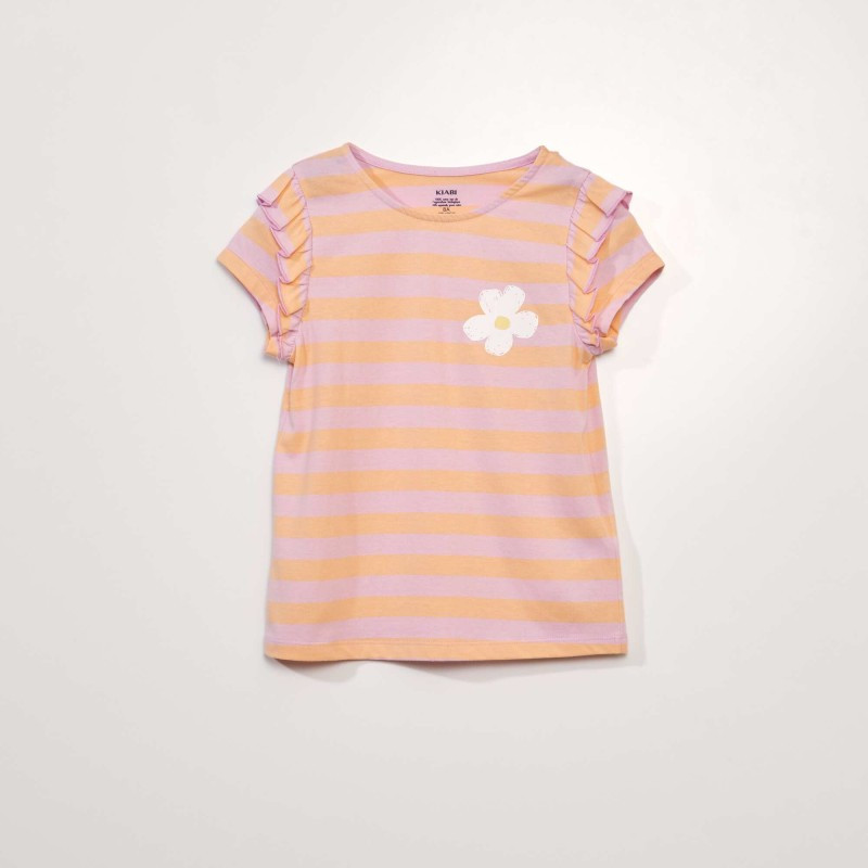 T-shirt en jersey manches volantées - Rose