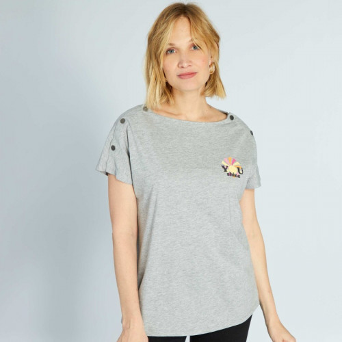 T-shirt d'allaitement avec col boutonné - Gris