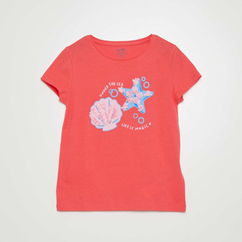 T-shirt en coton à col rond - Rose fuchsia