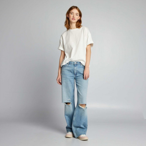 Jean wide leg avec abrasions - Bleu