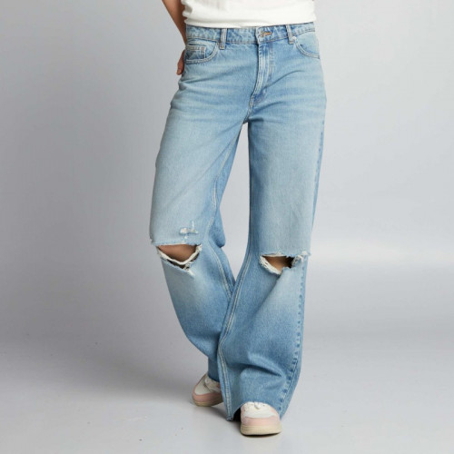 Jean wide leg avec abrasions - Bleu