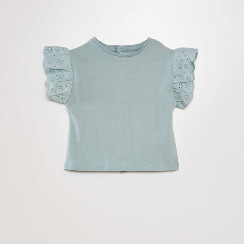 Tee-shirt avec manches broderie anglaise - Bleu