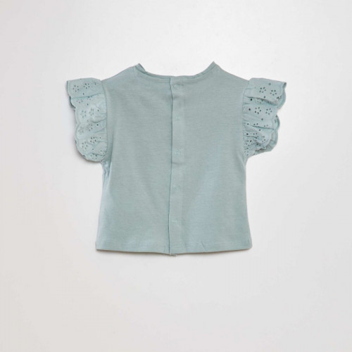 Tee-shirt avec manches broderie anglaise - Bleu