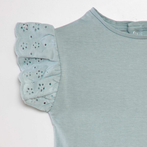 Tee-shirt avec manches broderie anglaise - Bleu