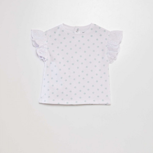 Tee-shirt avec manches broderie anglaise - Blanc