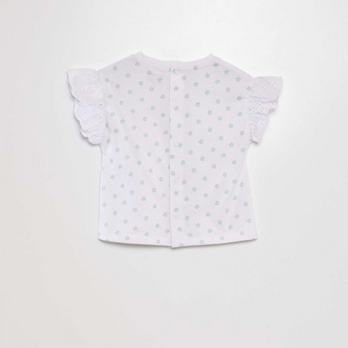 Tee-shirt avec manches broderie anglaise - Blanc