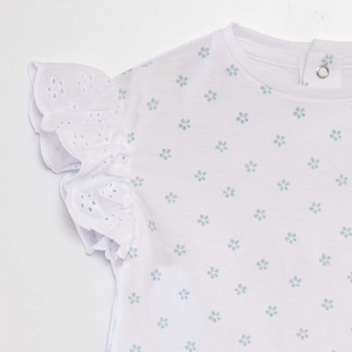 Tee-shirt avec manches broderie anglaise - Blanc