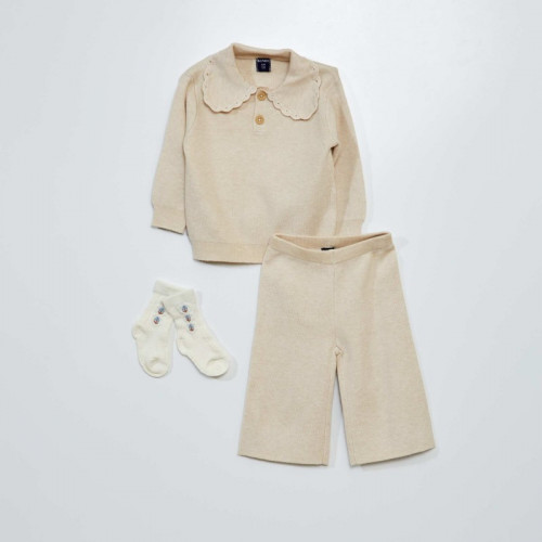 Ensemble pull + pantalon + chaussette - 3 pièces - Beige