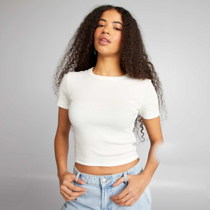 T-shirt cropped manches courtes - Blanc