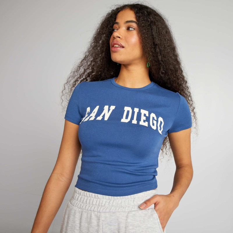 T-shirt cropped 'San Diego' - Bleu