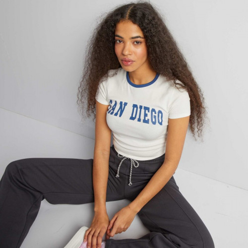 T-shirt cropped 'San Diego' - Blanc