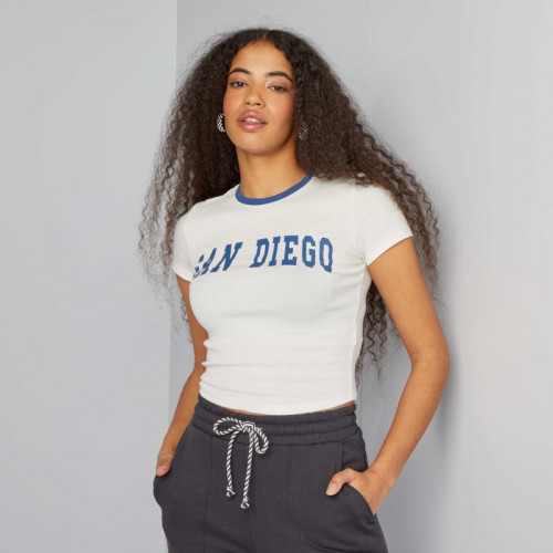 T-shirt cropped 'San Diego' - Blanc