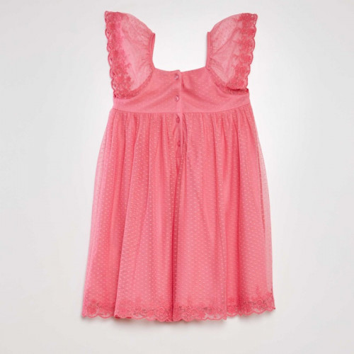 Robe trapèze en tulle plumetis - Rose