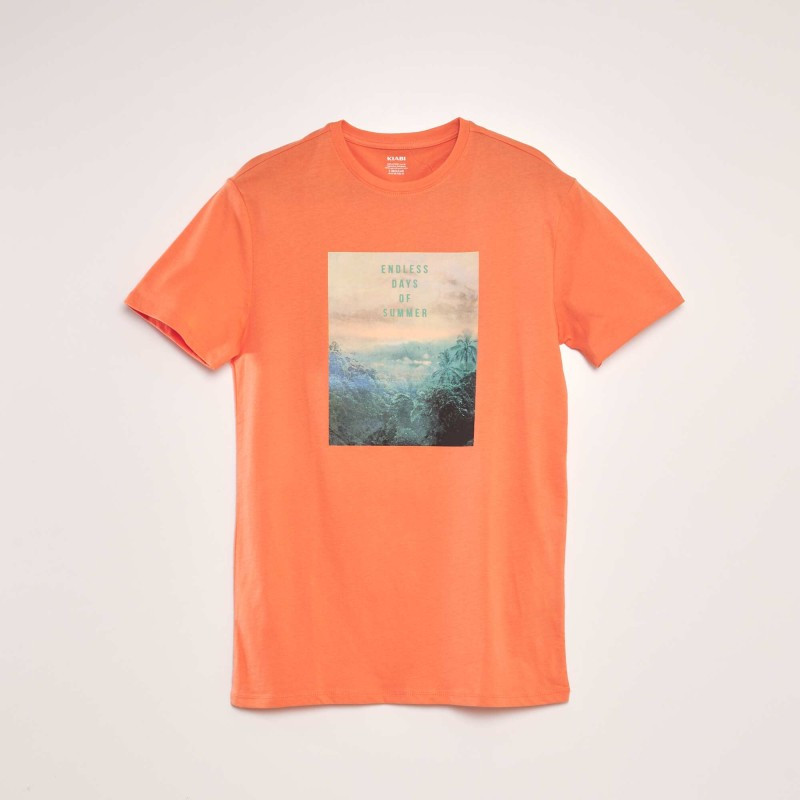 T-shirt imprimé à col rond - Orange