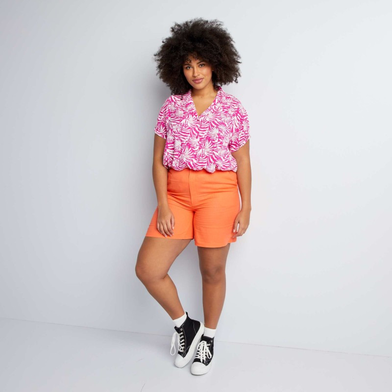 Short à taille haute avec lin - Orange