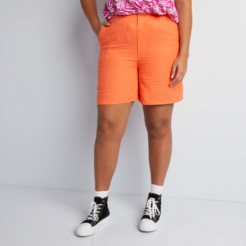 Short à taille haute avec lin - Orange