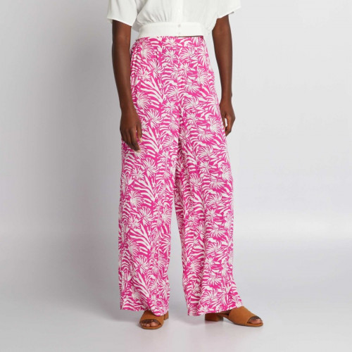 Pantalon large en maille crêpe - Rose imprimé