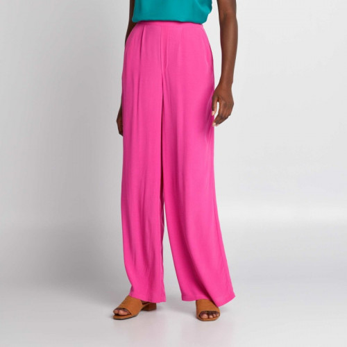 Pantalon large en maille crêpe - Rose fuchsia