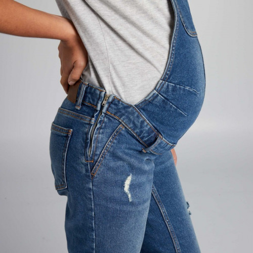 Salopette de grossesse en denim stretch - Stone