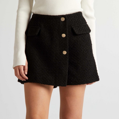 Jupe short avec boutons bijoux - Noir