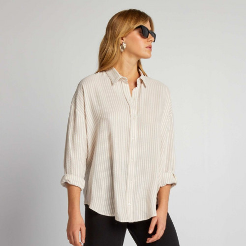 Chemise oversize à rayures - Beige