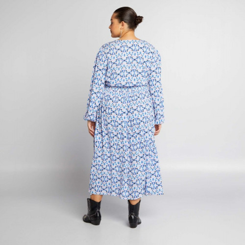 Robe longue imprimée en crêpe - Bleu