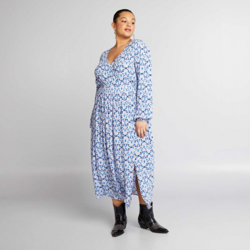 Robe longue imprimée en crêpe - Bleu