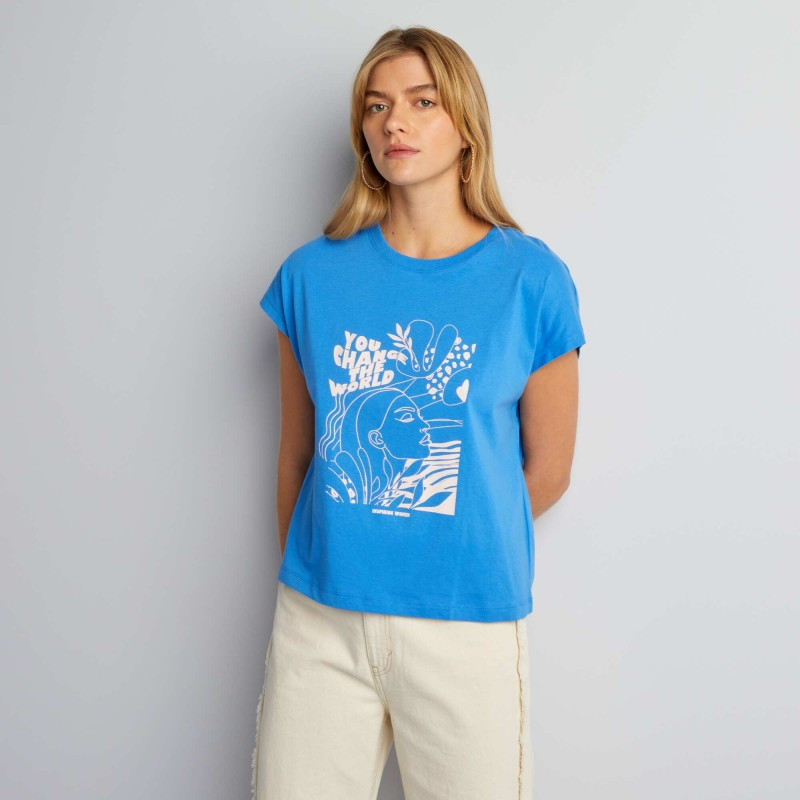 T-shirt en coton avec imprimé - Bleu