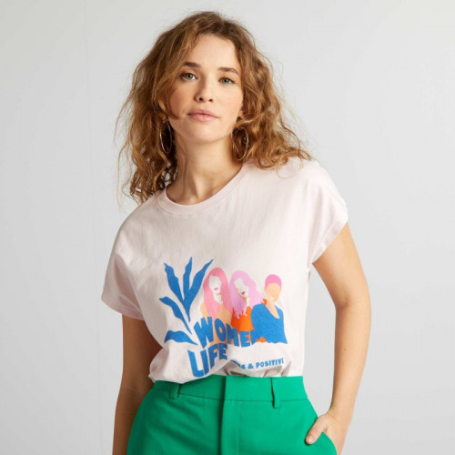 T-shirt en coton avec imprimé - Rose pâle