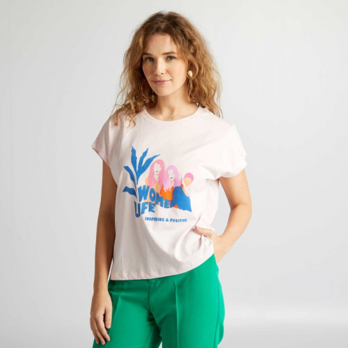 T-shirt en coton avec imprimé - Rose pâle